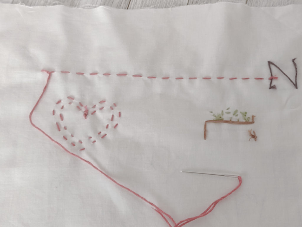 Running stitch on border of embroidery sampler tutorial for kids