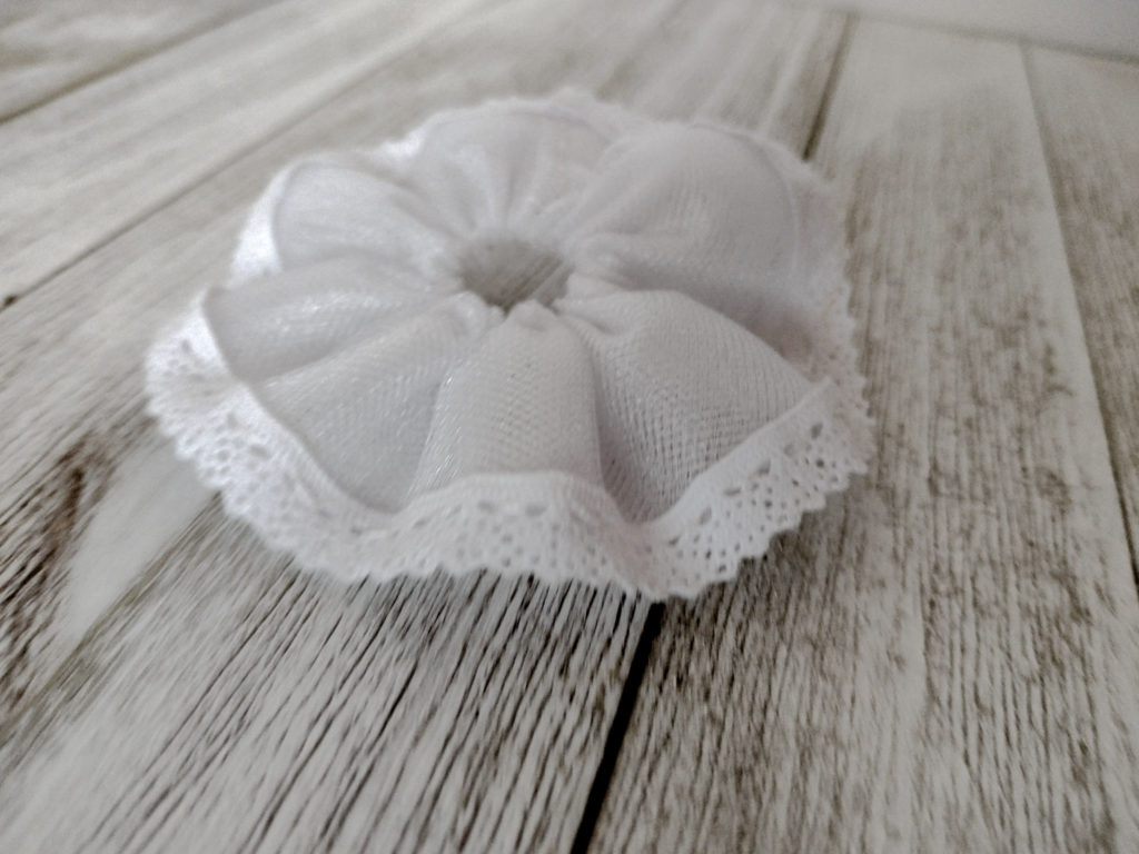 sew on lacy trim for tutu ornament