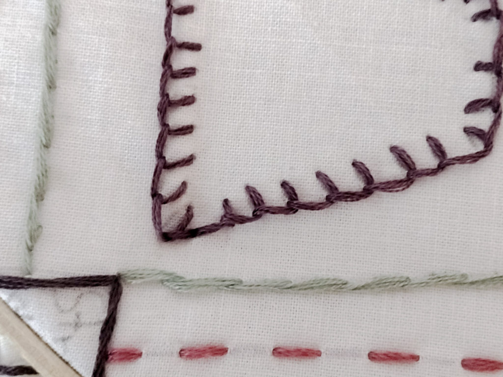 Close up of finished blanket stitch embroidery