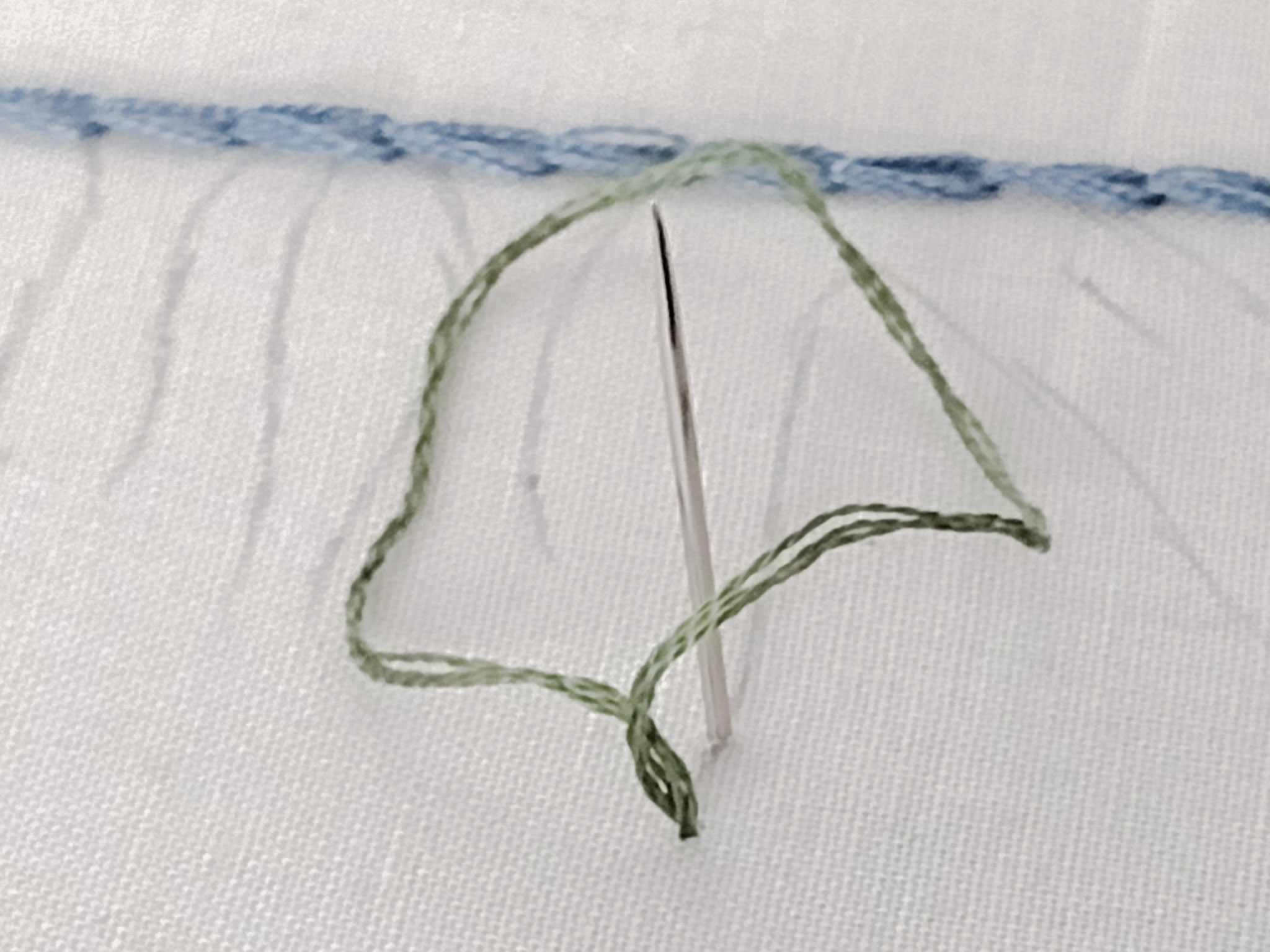 twist embroidery floss loop around a needle poking up