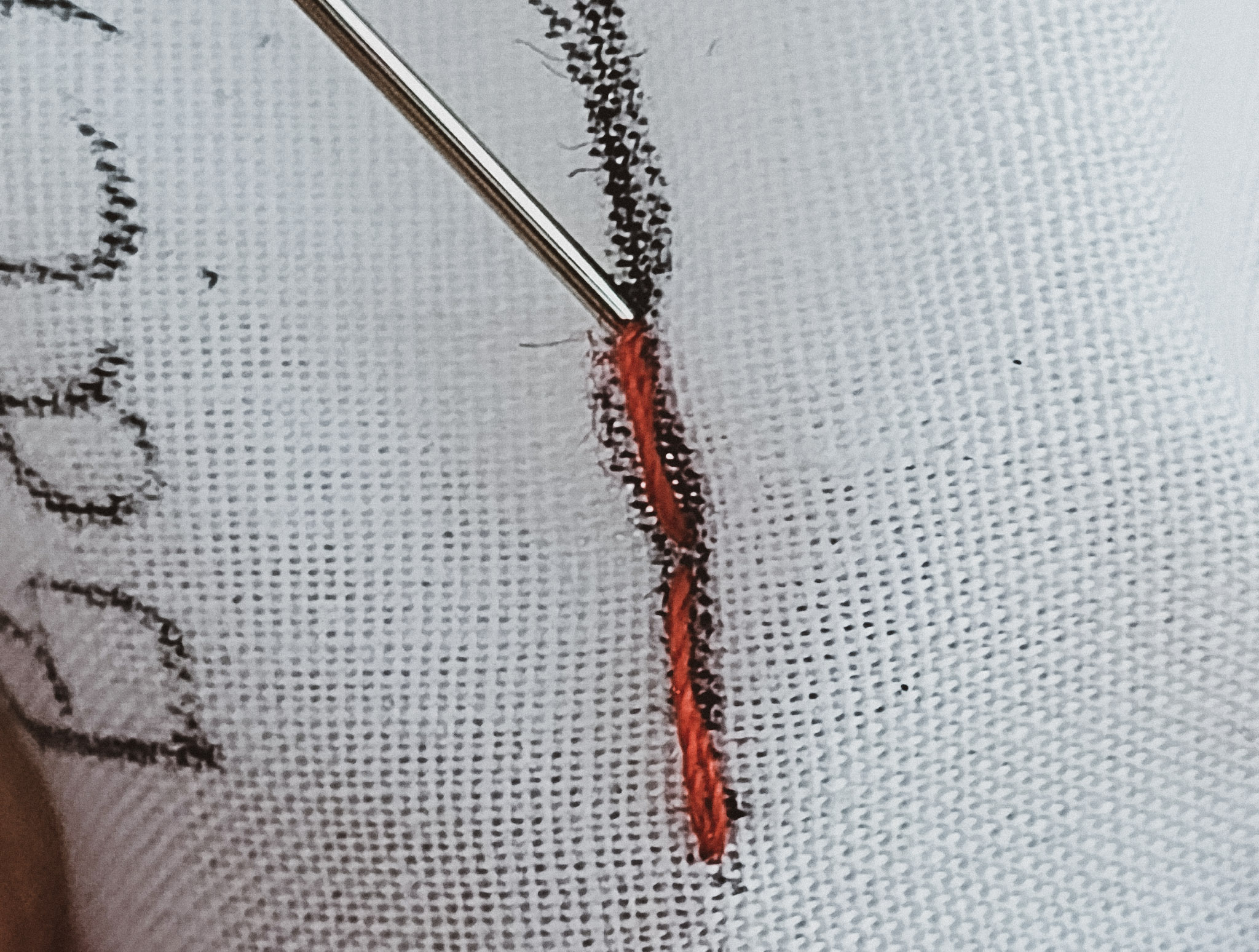 Coming up again with the needle next to the previous stitch